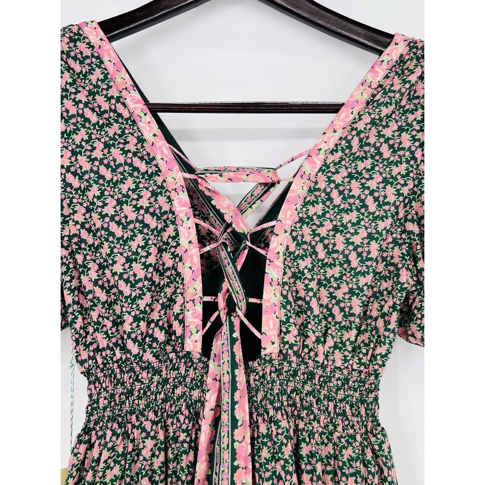 Travota Birds Of Paradise Nellie Dress "Sweet Melba" Midi Green/Pink Floral XS - Picture 12 of 12